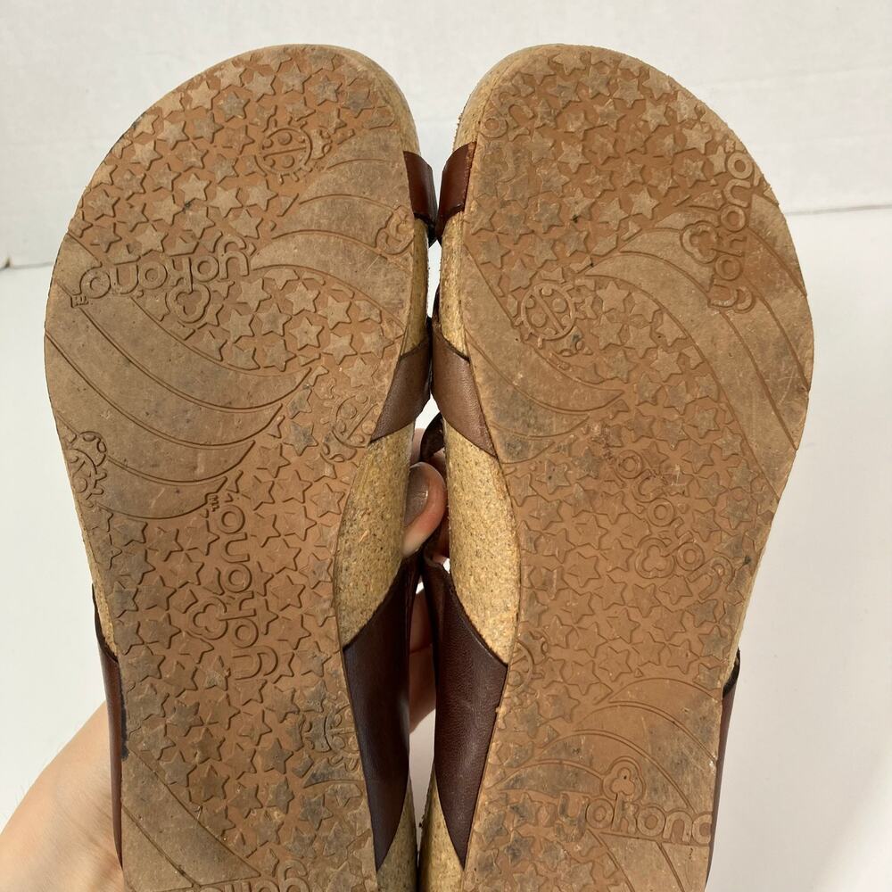 Yokono Sz 6 Brown Leather Comfort Sandals Toe Ring Cross Strap - Picture 15 of 16